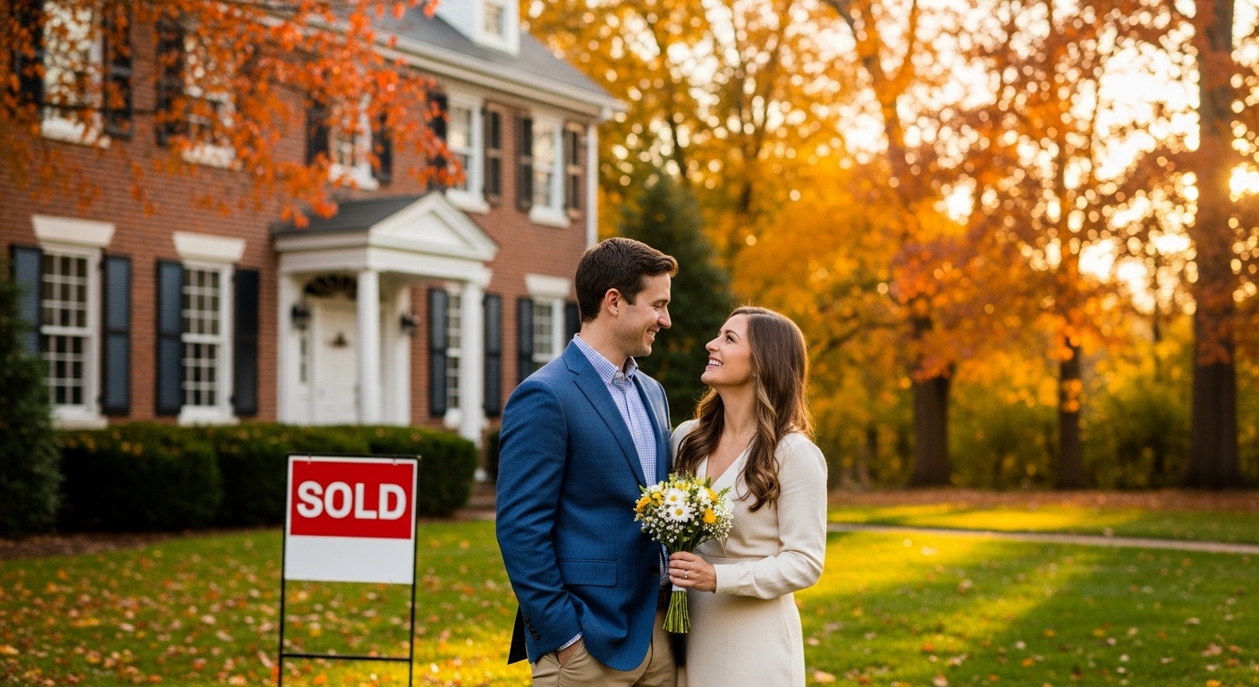 Engaged couple buying a house
