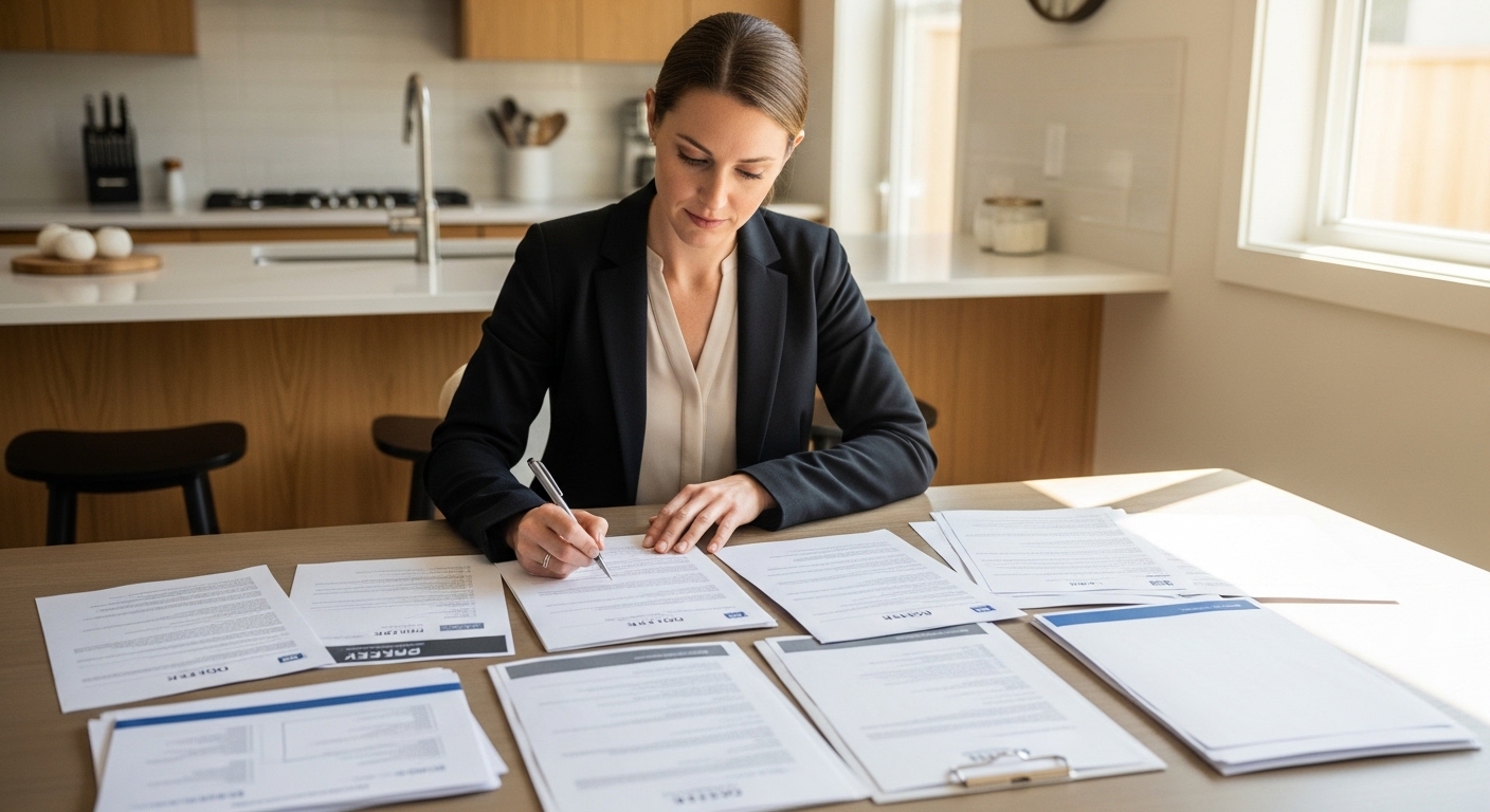 agent reviewing offers at a desk